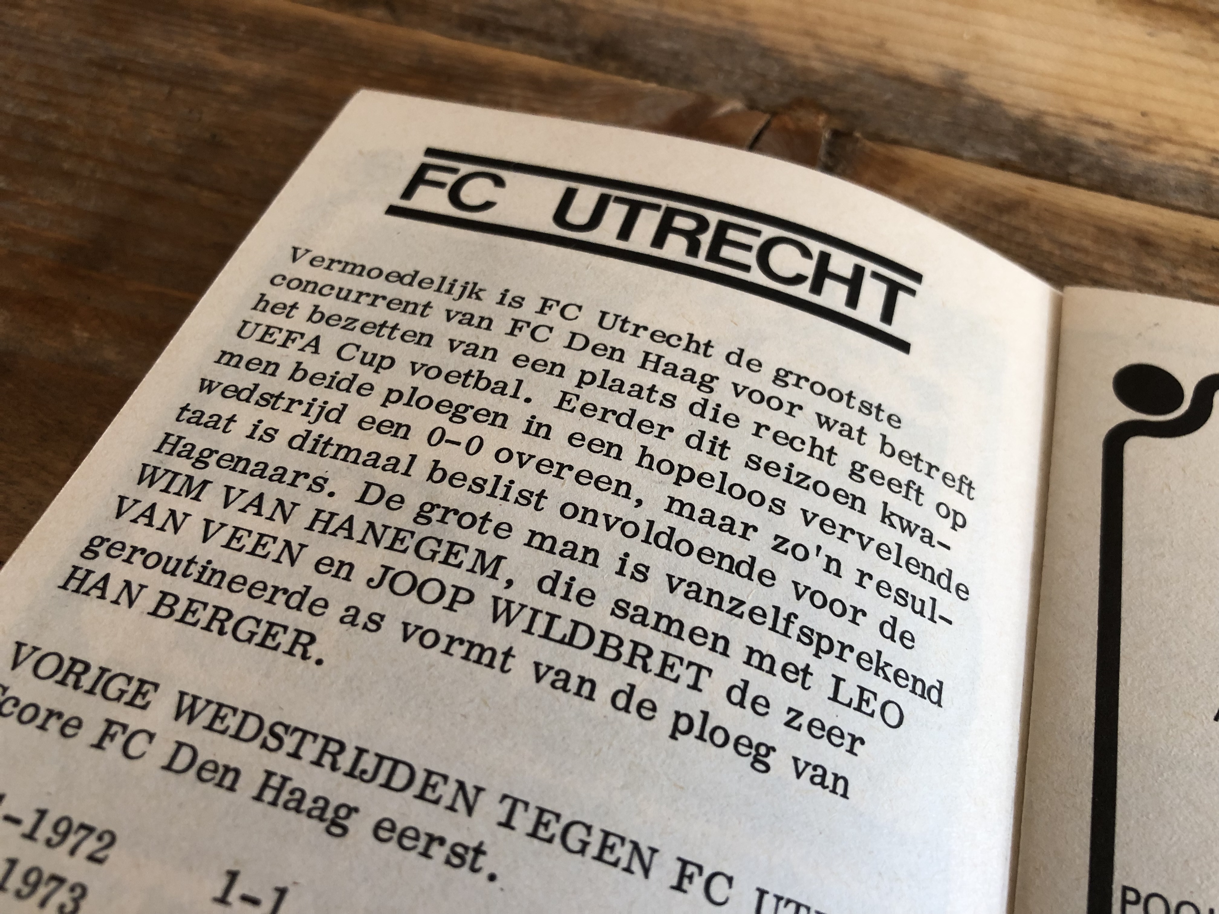 Volgende week: een oud programmaboekje van FC Utrecht - PEC Zwolle in de spotlight.